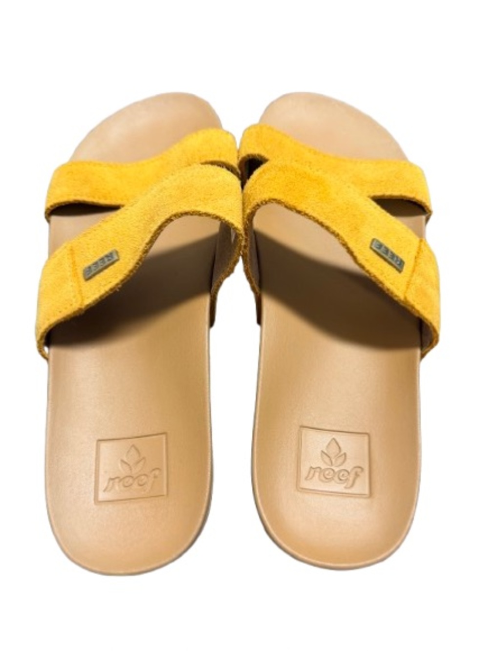 Reef Cushion Bounce Vista Suede Size 9 Mustard Yellow Double Strap Slide Sandals - Picture 3 of 5